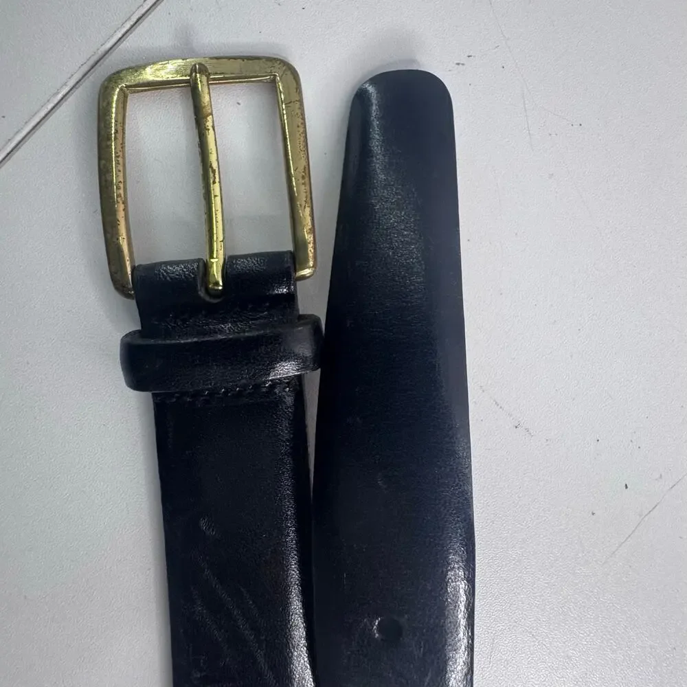 Vintage Lands’ End Leather Belt Made in USA Black Solid Brass  Buckle Size 36